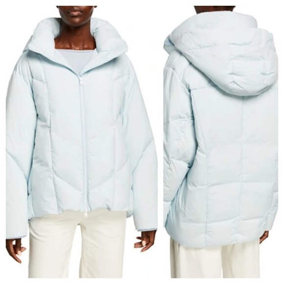 NEW VINCE Women's L Hooded Zip-front Down Puffer Jacket Coat Pale Glacier Blue - Picture 1 of 15